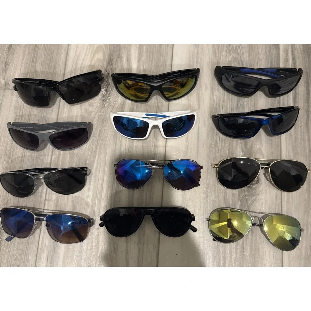 Wholesale Bulk Lot of 12 Men Sunglasses: aviator Wrap/Fishing all pairs included